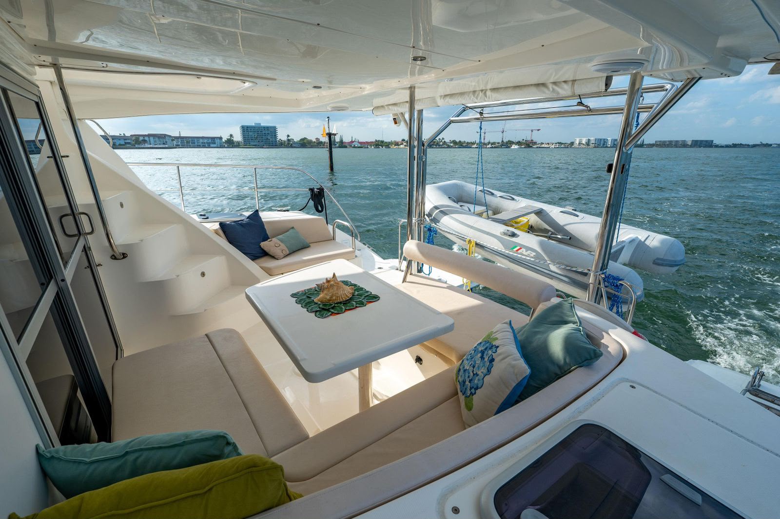 Catamaran aft deck with sofas